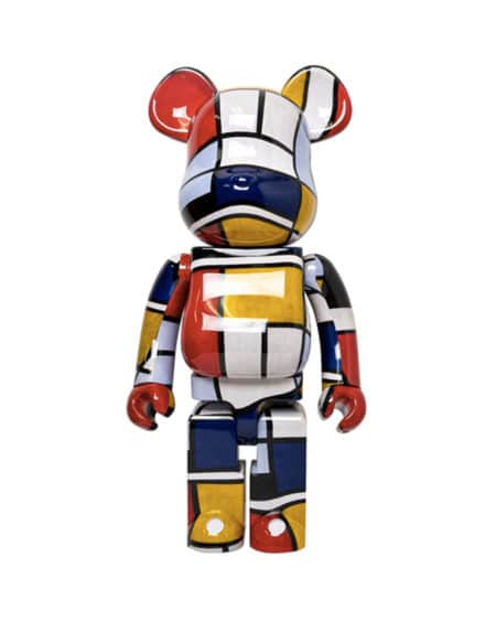 Figurine Bearbrick 1000% Piet Mondrian par Medicom Toy vue de face sur fond blanc