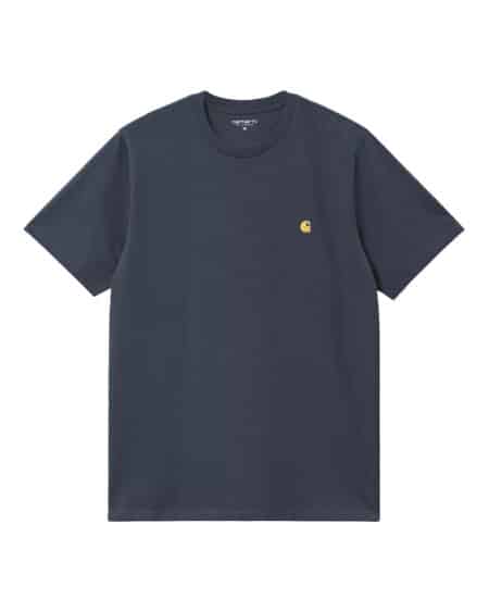 t-shirt chase manches courtes de la marque carhartt wip couleur dusky blue vue de face