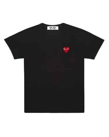 tshirt comme des garçons play couleur noir avec logo rouge au niveau de la poitrine vue de face