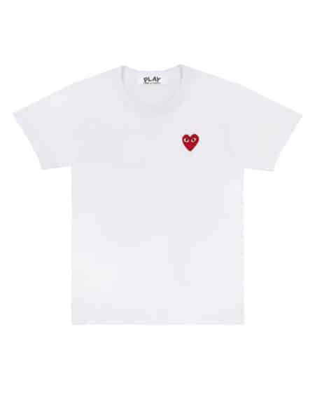 tshirt comme des garçons play couleur blanc avec logo rouge au niveau de la poitrine vue de face